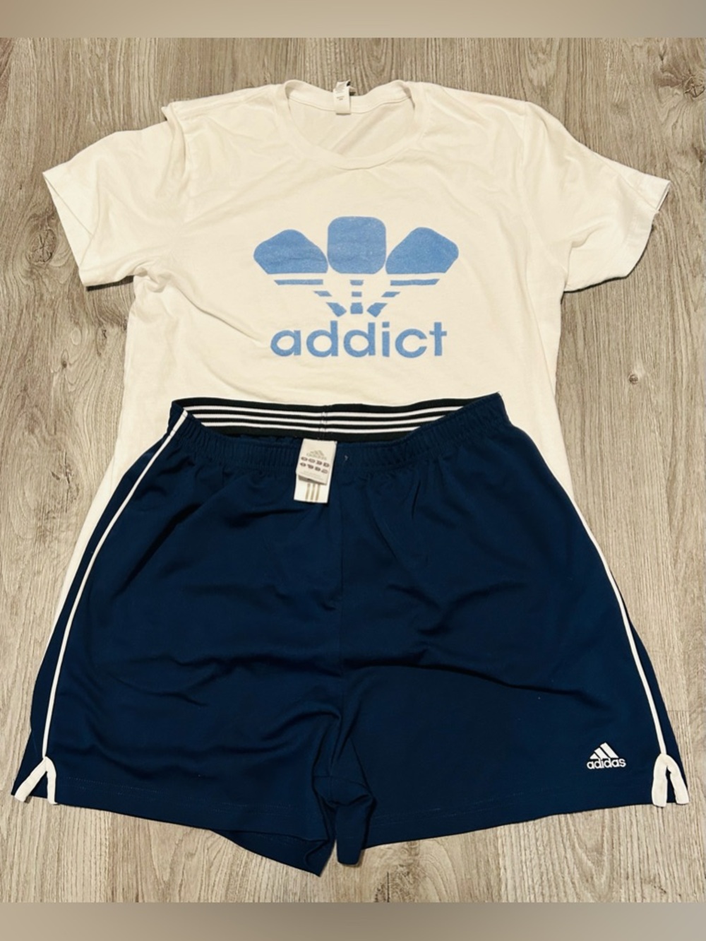 Adidas Set: L Blue Athletic Shorts with Free Adidas White Shirt (oversized M)